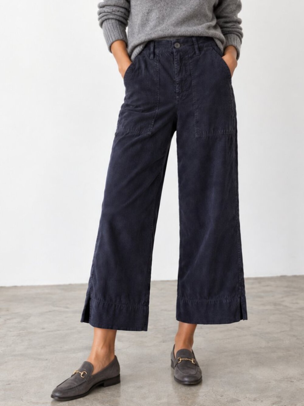 ANTHROPOLOGIE Navy Vera Cropped Wide-Leg Lightweight Corduroy Pants 0 EUC